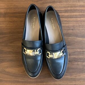 Kate Spade Black Loafers with Gold Chain Detail